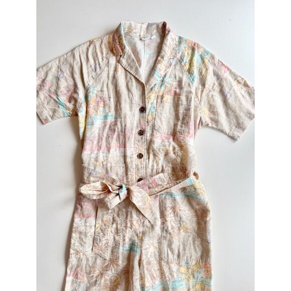 GAP Tropical Floral Linen Cotton Belted Button Up Utility Shirt Jumpsuit, Size 4 - Picture 2 of 11